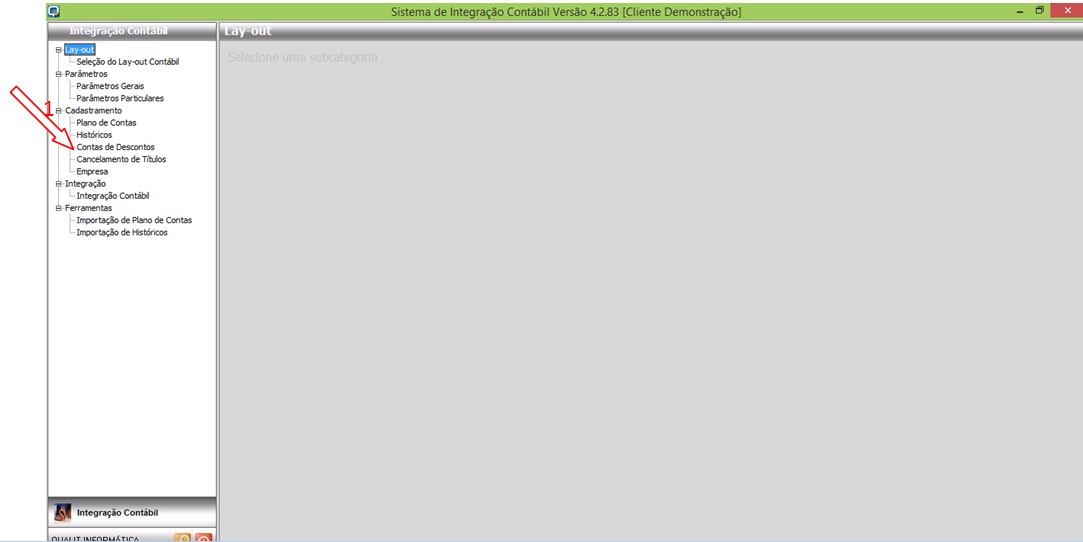 Acesse o menu: Cadastramento | Contas de Desconto: