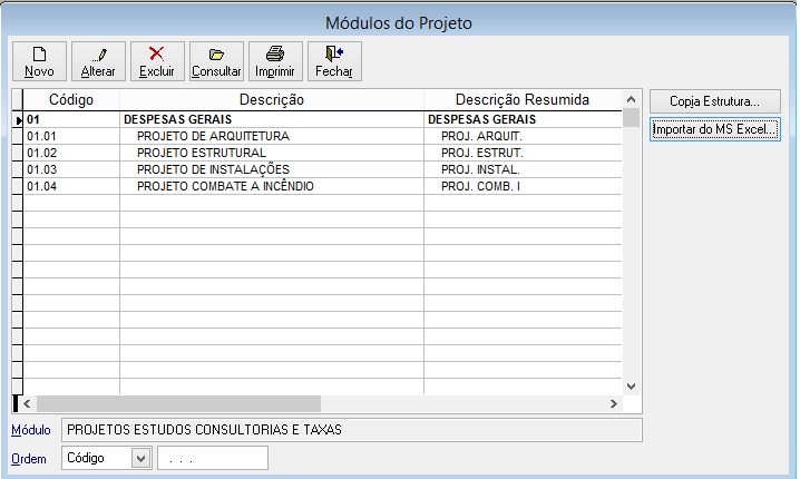Clicando em <Importar>, o sistema vai criar a estrutura:
