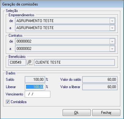 Após a inclusão de todos os funcionários envolvidos na comissão do contrato, o usuário poderá fazer geração dos pagamentos