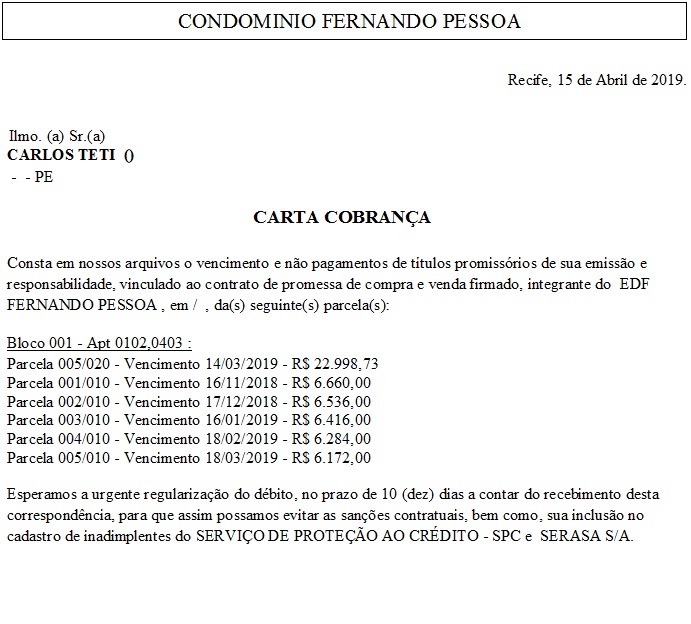 Então a carta é gerada: