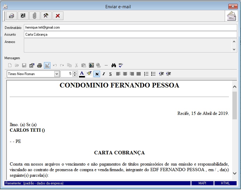 Envio da Carta por e-mail: