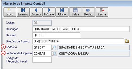 Alterando o registro da empresa temos: