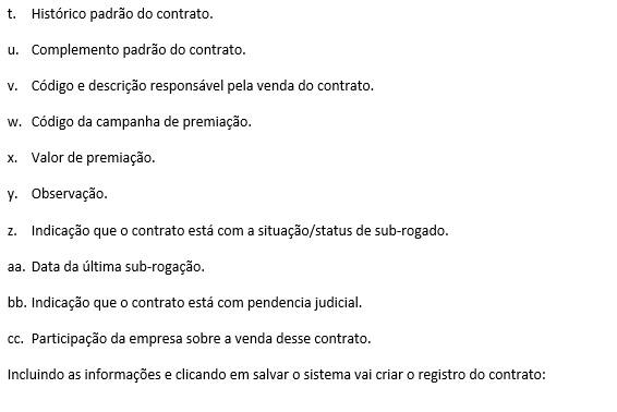 Vamos detalhar cada campo para a inclusão de um novo contrato:
