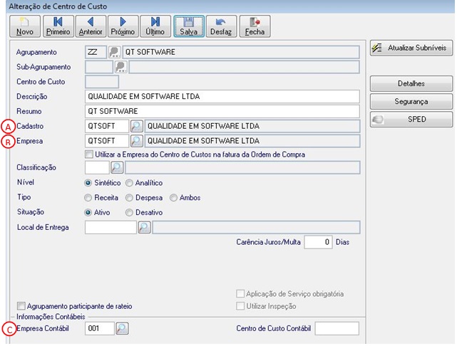 Alterando o registro temos: