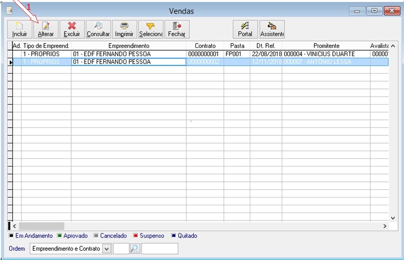 Movimentação | Vendas | Contrato | Alterar | Unidades: