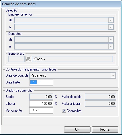 Para fazer a geração dos pagamentos para mais de um funcionário ou empreendimento basta clicar em <Gerar Seleção>, irá