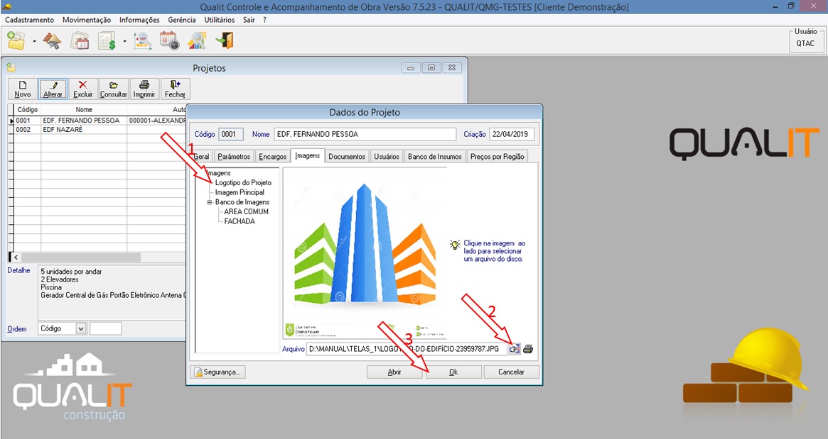 2.1.4. Aba de Imagens do projeto: