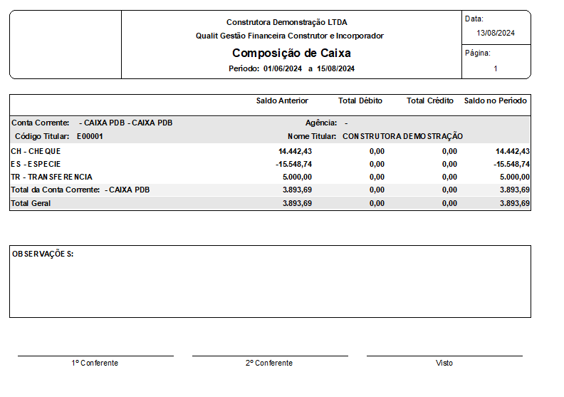 Emitindo a Composição de Caixa – Modelo Totalizado: - Depois que você selecionar os parâmetros, clique em <OK>, então o