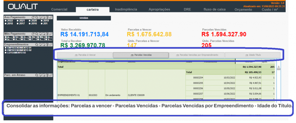 2.1. – Menu de seleção e apresentação de contas a receber: