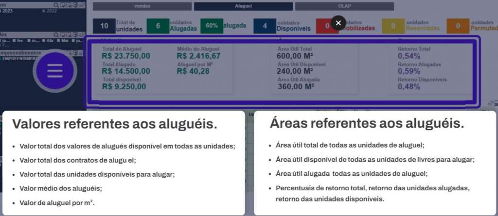 1.7. – Consolidação das informações de valores e áreas relativos aos alugues